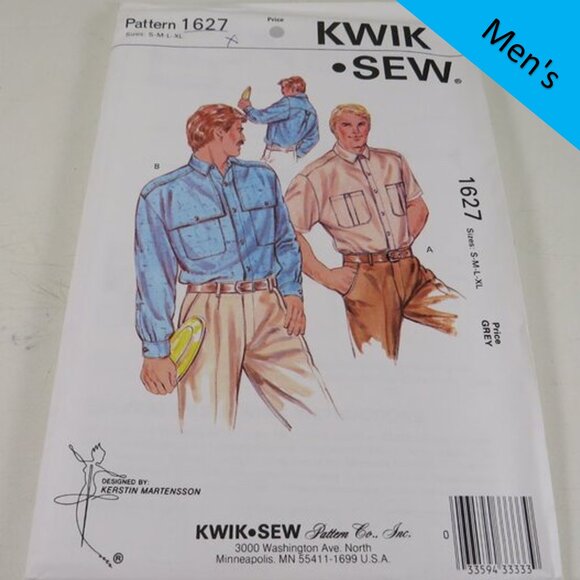 Kwik Sew 1627 clothing pattern Mens Shirt S-XLg long & short sleeve UNCUT - Picture 1 of 4